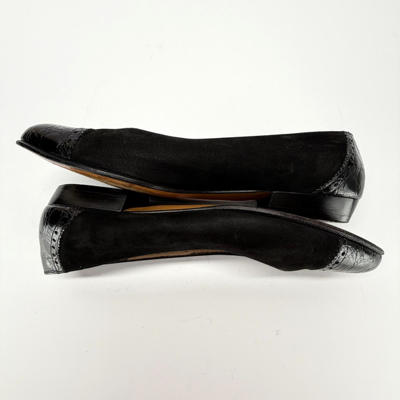 Salvatore Ferragamo Black Leather Suede Ballet Flats Women Sz 7B Slip On Classic - Picture 3 of 12